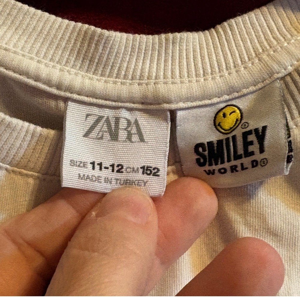 Zara Smiley World T-Shirt Kids 11-12 White Good Long Sleeve Graffiti Heart Eye - Picture 3 of 7